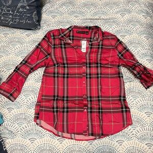 Women’s New York & Company Vibrant Pink Plaid Shirt size Large